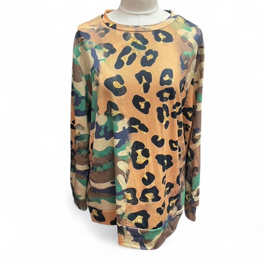 Leopard print mesh long sleeve